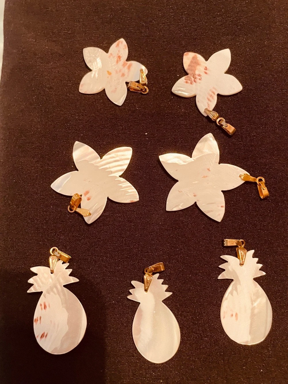 White Mother-of-Pearl Flower,& Palm, Pineapple, & CrossCharm Set - Women Jewelry